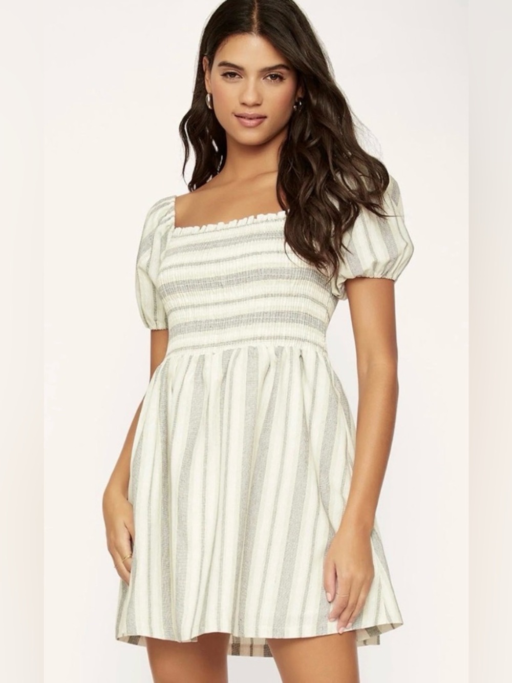Lost + Wander Striped Mini Dress Puff Sleeve Smocked Summer Dress NWT S